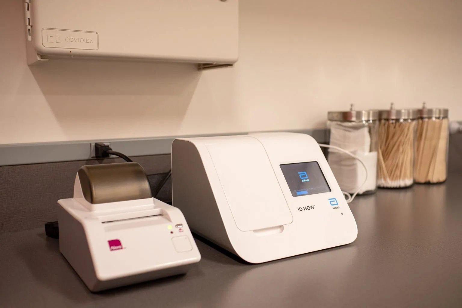 AFC medical equiement sitting on the clinic room counter